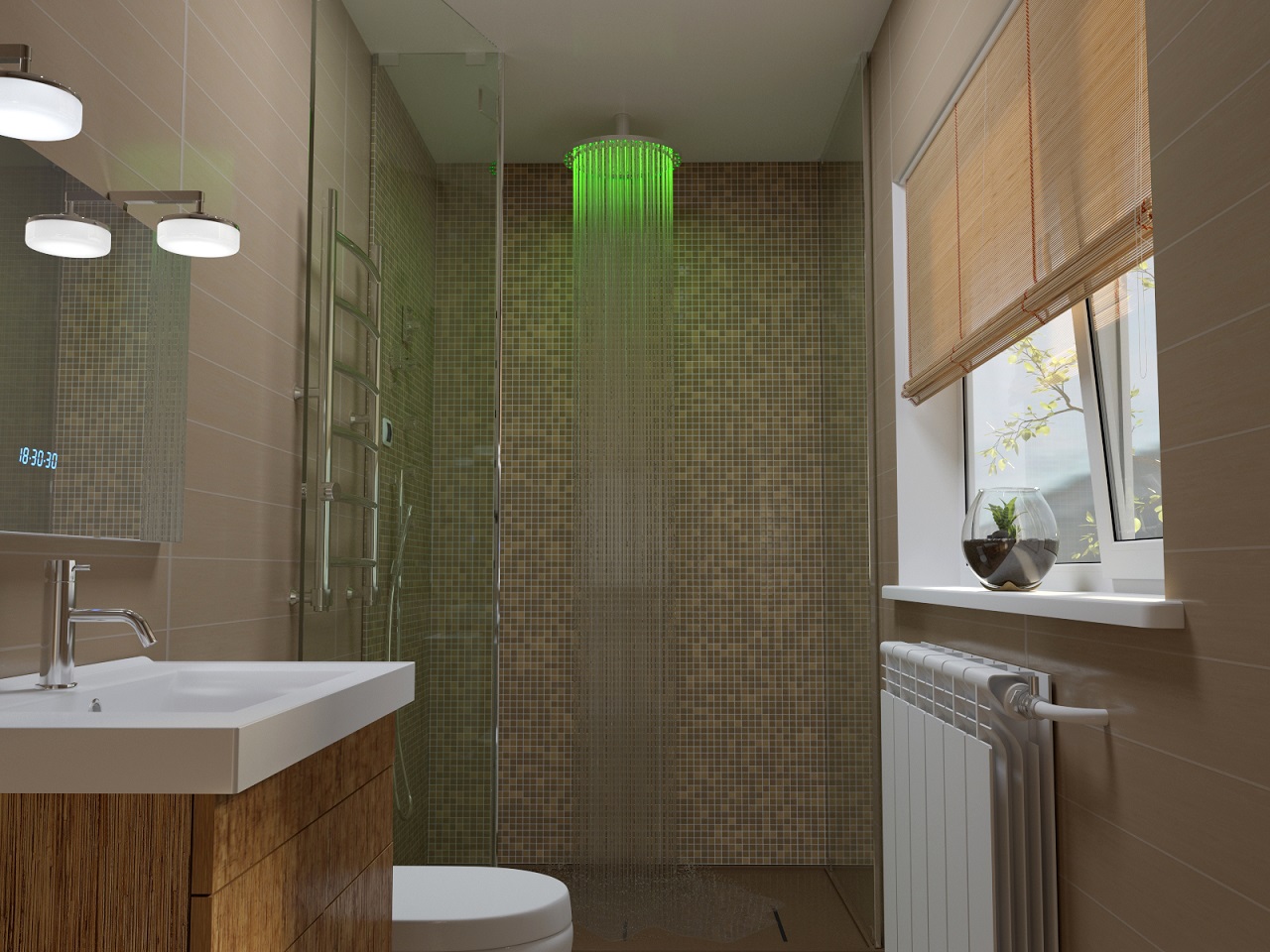 Ванная комната с яркой led-подсветкой душа фото Sparkle MCRD-400